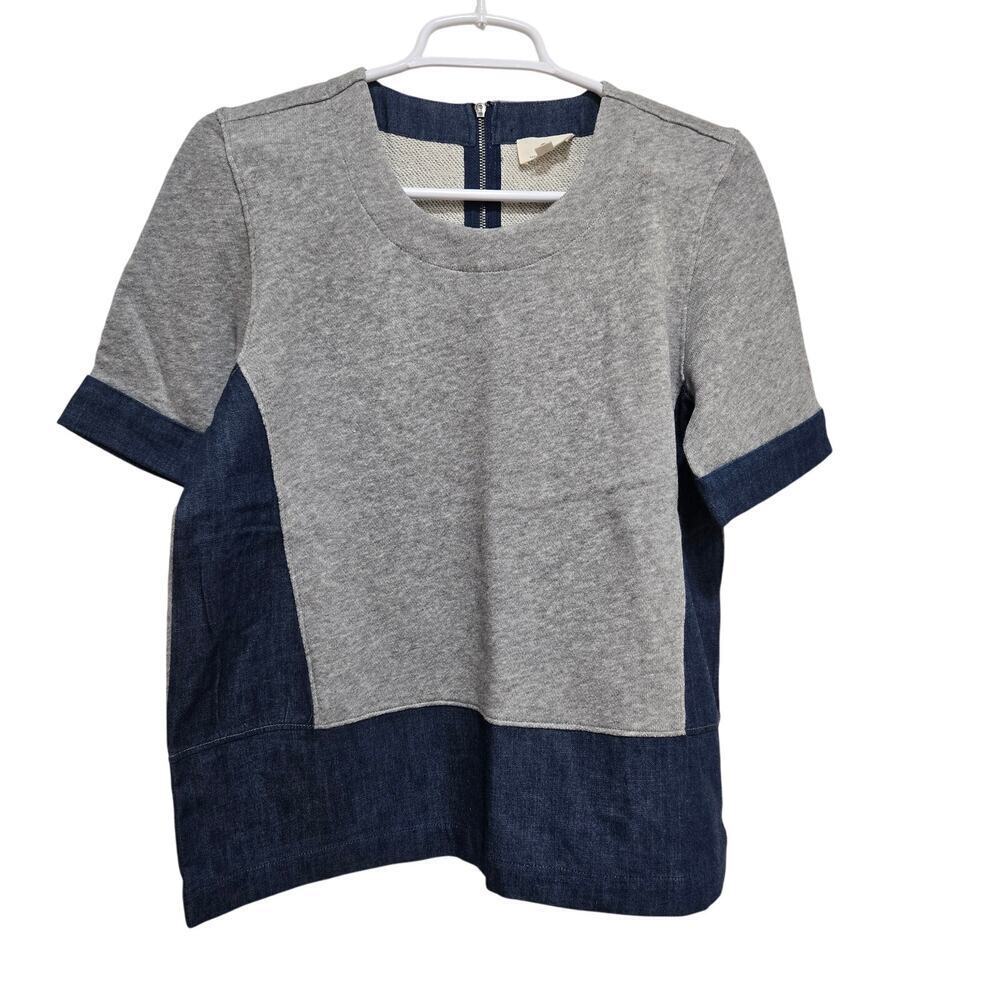 AG Adriano Goldschmied Mila Denim Contrast Top XS Gray